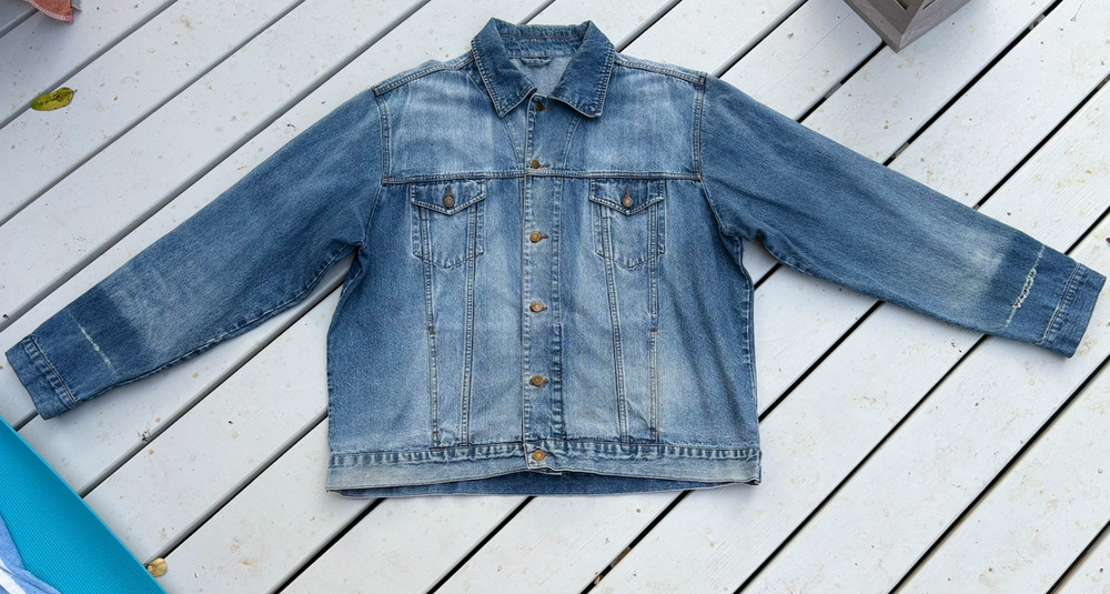 MC ORVIS Denim Trucker Jacket Mens XXL 58 Blue Button Front Faded Jean Coat